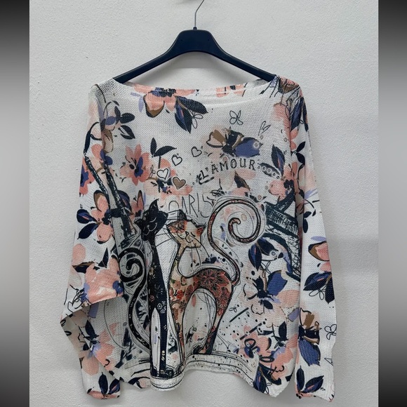 MADE IN ITALY PRINT LIGHT KNIT SWEATER - Picture 1 of 1